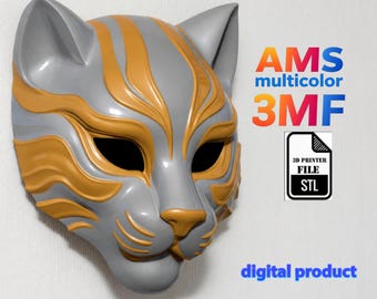 Spirit Cat Wall Decor Mask - STL 3MF Multicolor - 3D Print File - Cat Mask STL