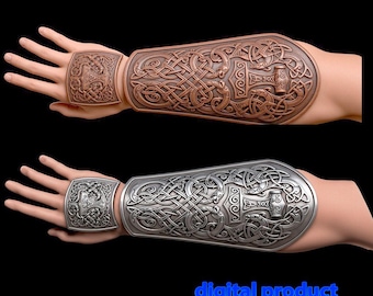Viking Bracer & Hand Guard — Thor’s Hammer (Mjölnir) — 1:1 Scale - cosplay- for 3D print STL