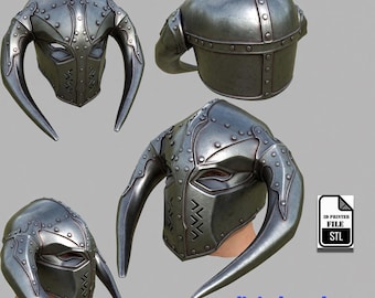 Shadow Fang Helmet – Horned Viking Helmet – Wearable & Decor -stl 3dprint