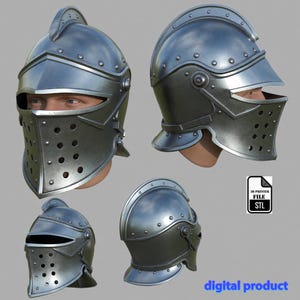 Medieval Knight's helmet with visor - Portable STL file – Wearable STL File for 3D Printing