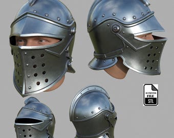 Medieval Knight's helmet with visor - Portable STL file – Wearable STL File for 3D Printing