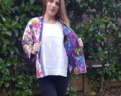 Cotton Quilted Mandarin collar Jacket, Soft Indian cotton, reversable jacket, Purple Floral Jacket