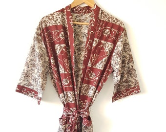 Vintage Silk Kimono Robe, Purple Bridal Robe, Bridesmaid Robe, Dressing Gown, FREE Size