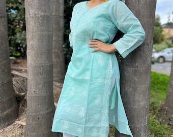 Beautiful Lucknowi Handmade Cotton Chikankari womens kurta, long tunic