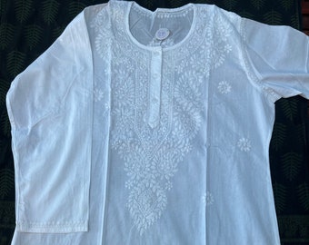 Plus Size White Womens Cotton Kurta - Kaftan Dress