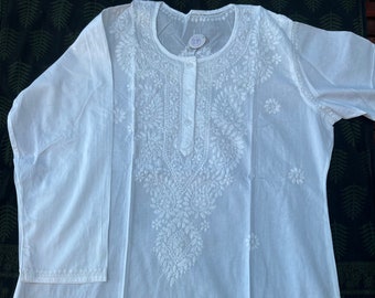 Caftán blanco de talla grande, túnica de algodón para mujer