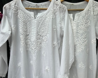 White kaftan dress, Chikankari Kurta Tunic