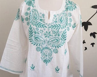 White Womens Chikankari Tunic, Kurta Top, Kurti Hand