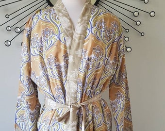 Jaipur Cotton Hand Block Print Robe, Indian Organic Cotton Kimono, Dressing Gown, Bridal Robe, Bridesmaid Robe L-XL Size