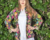 Cotton Quilted Mandarin collar Jacket, Soft Indian cotton, reversable jacket, Black floral jacket