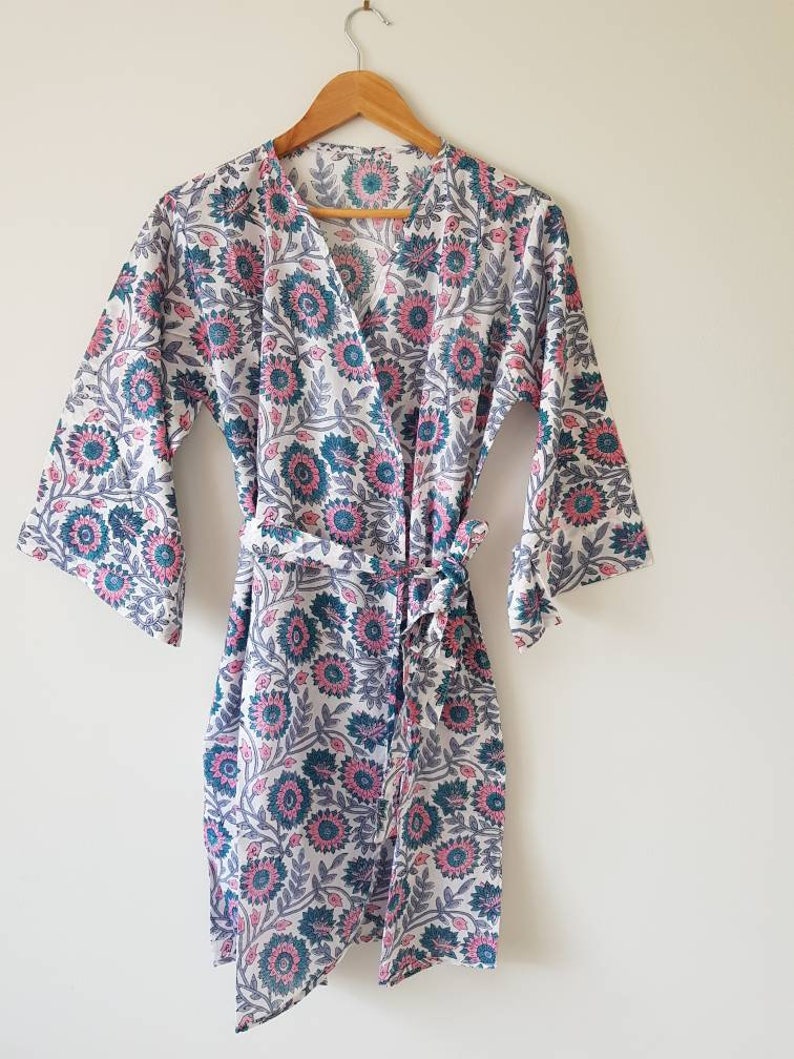 Hand Block Print Robe Indian Organic Cotton Kimono Dressing Etsy