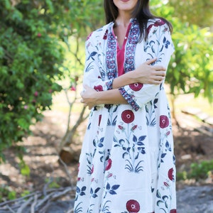 Cotton Hand Block Printed Long Maxi Dress - Hibiscus