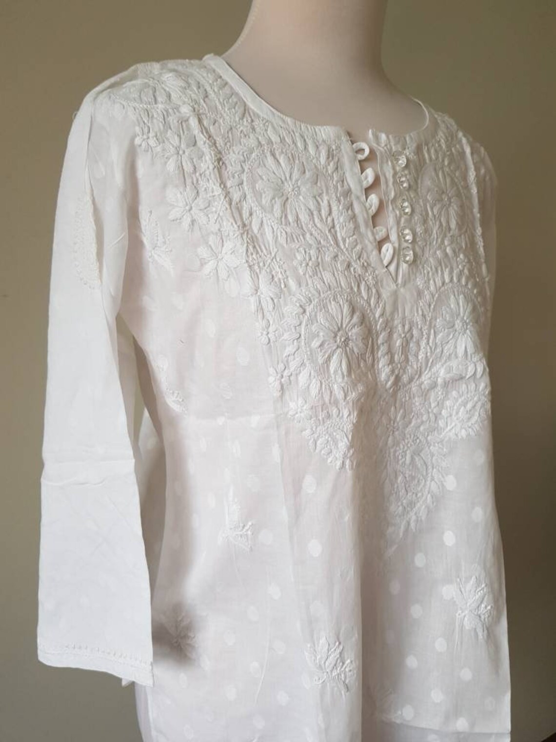 White Chikankari Short Kurta on Very Soft Cotton Hand | Etsy