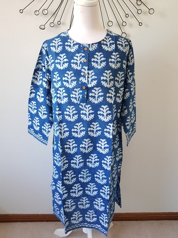 Indigo Blue Cotton Hand Block Print Tunic with front buttons | Etsy
