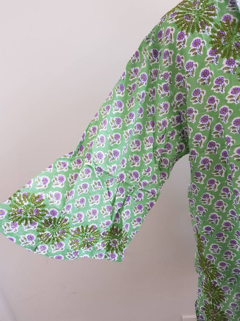 Womens Chikankari Kurta Bell Sleeves Hand Block Print Tunic Etsy