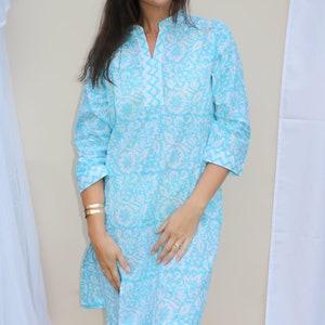 Jaipur Cotton Sky Blue Hand Block Print Tunic Kurta