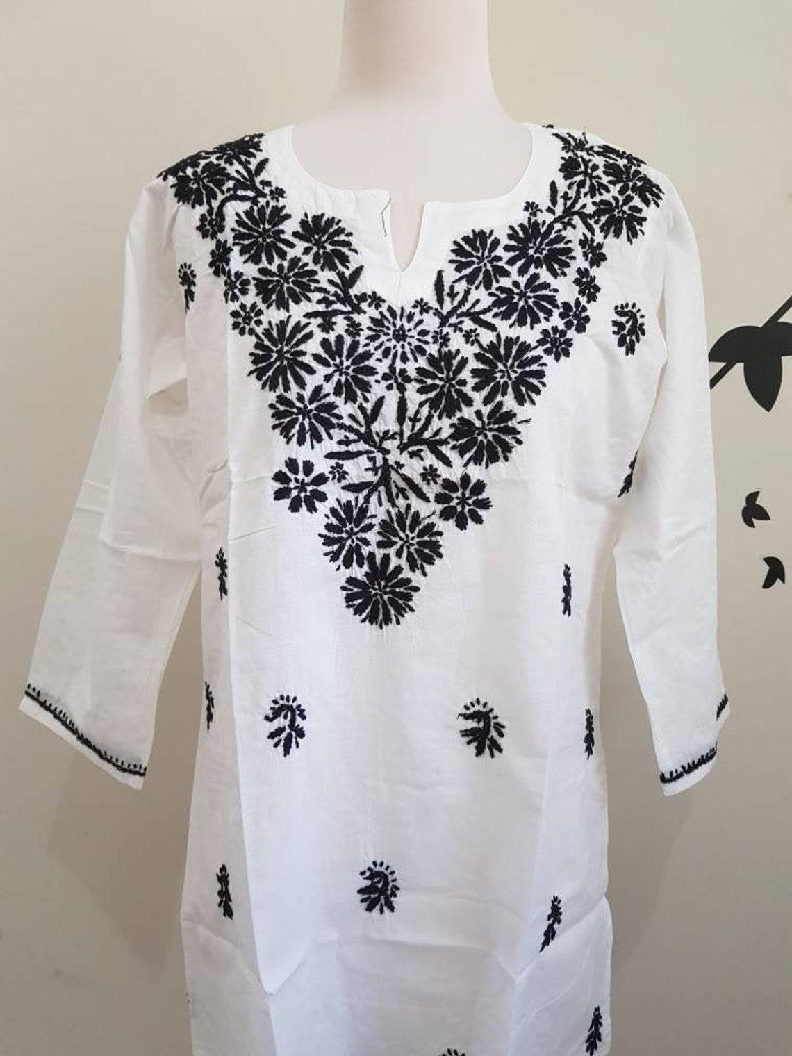 White Womens Chikankari Tunic Kurta Top Kurti Hand - Etsy Australia