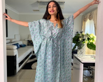 Vintage Silk Kaftan, Electric blue luxury kaftan maxi dress