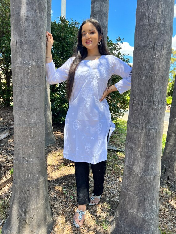 花柄ビーズ刺繍コットンワンピース kurti pajama set XL 花柄ビーズ刺繍コットンワンピース kurti pajama set XL