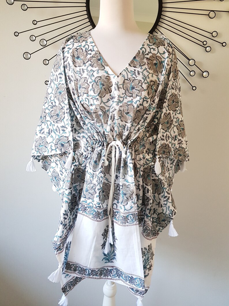 Sunshine Bloom Hand Block Printed Short Kaftan & Pant Set