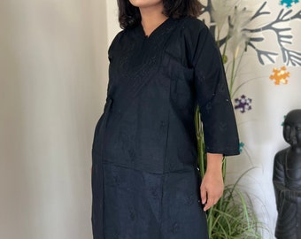 Black Chikankari Kurti, long Kurta, plus size, 46",48",50"