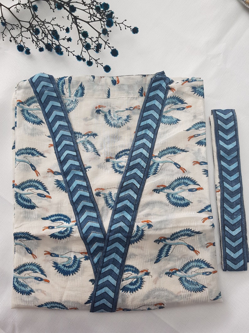 Hand Block Print Robe Indian Organic Cotton Kimono Dressing Etsy