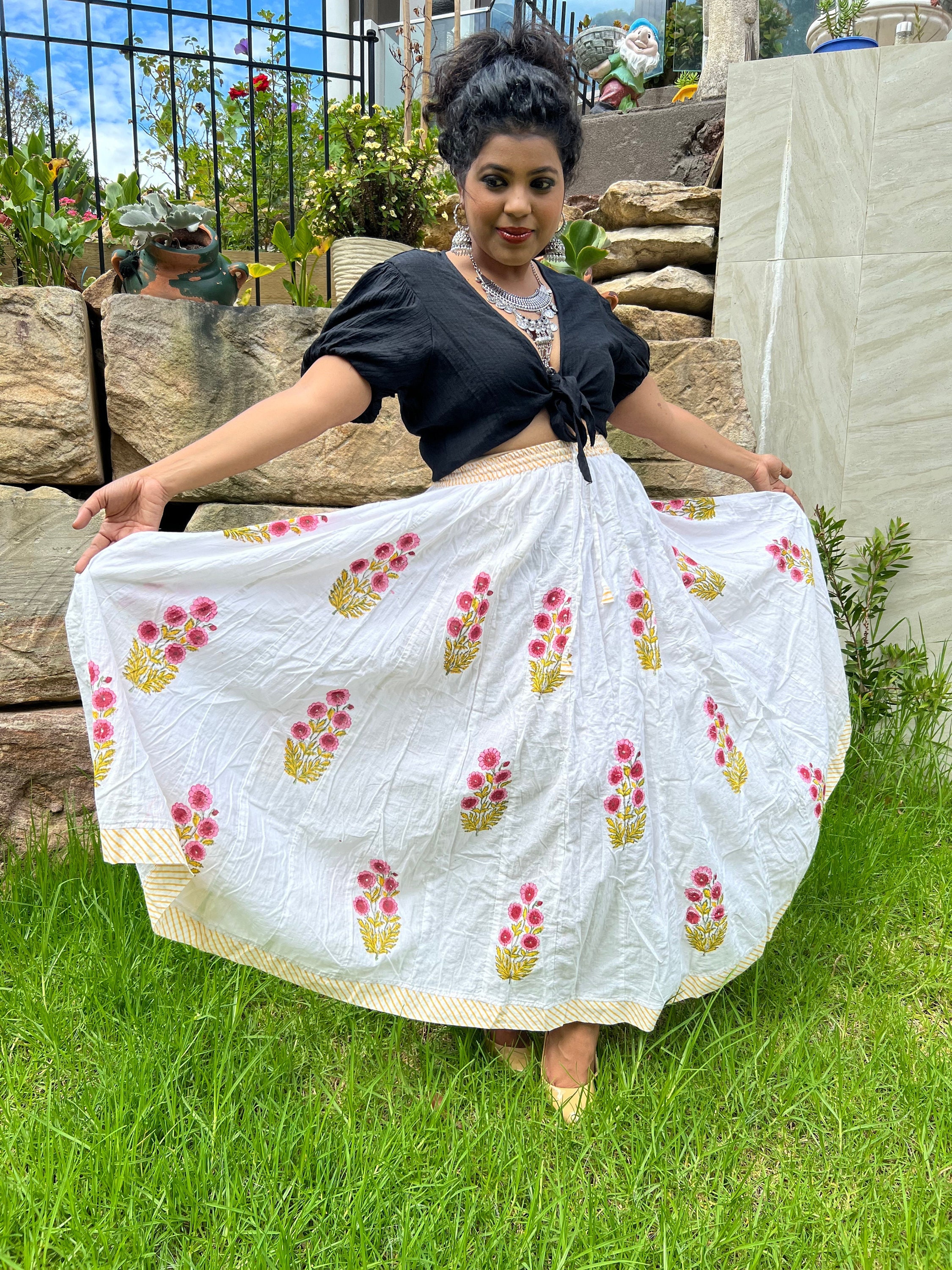 Indian skirt boho skirt Long Gypsy Skirt Indian cotton Jaipur Cotton Hand block printed skirt Gypsy style boho chic long skirt