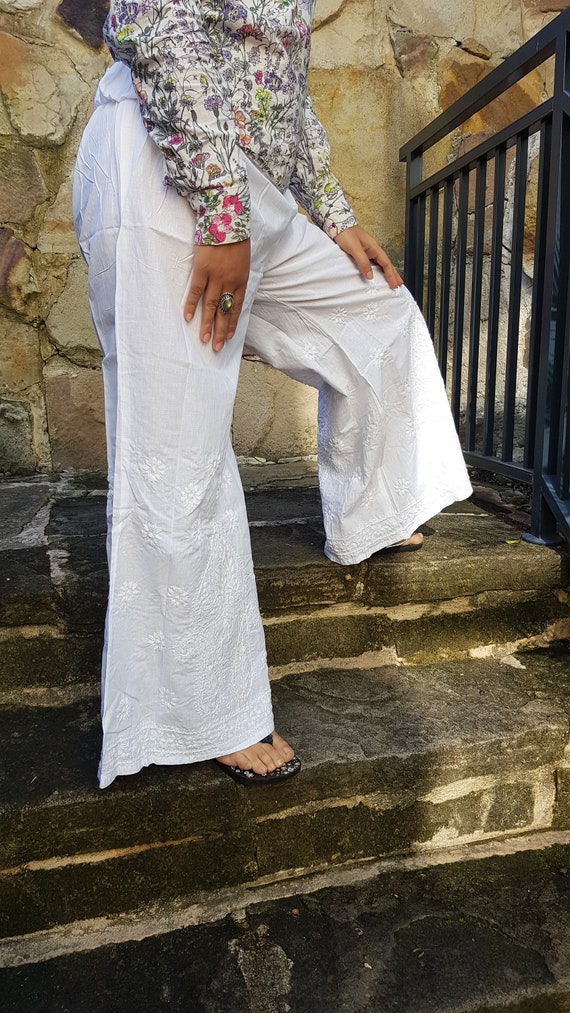 Pantaloni Palazzo ricamati Chikankari bianchi pantalone | Etsy Italia