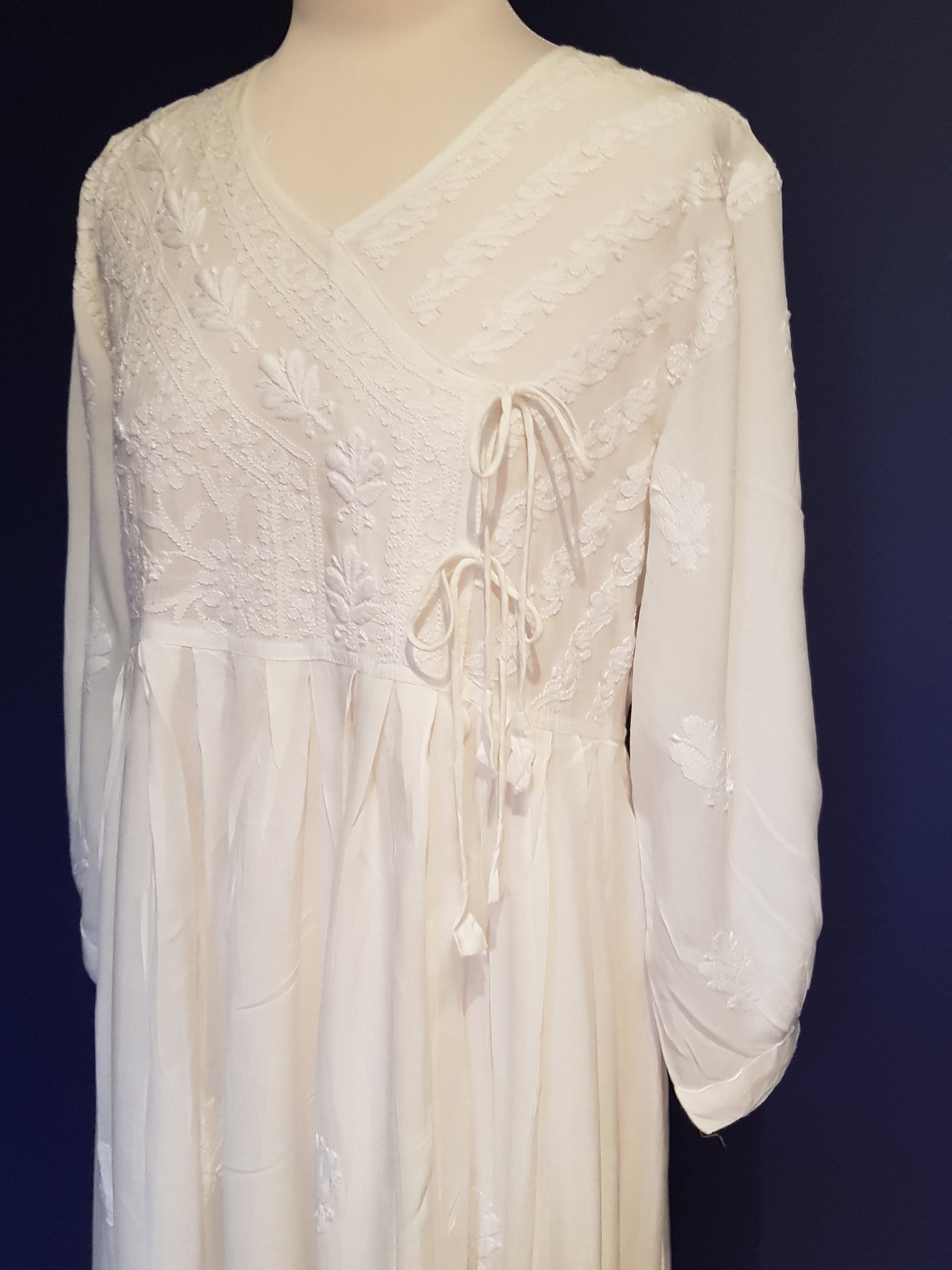 Rare Lucknow Chikankari White Modal Silk Angarkha Style Long | Etsy