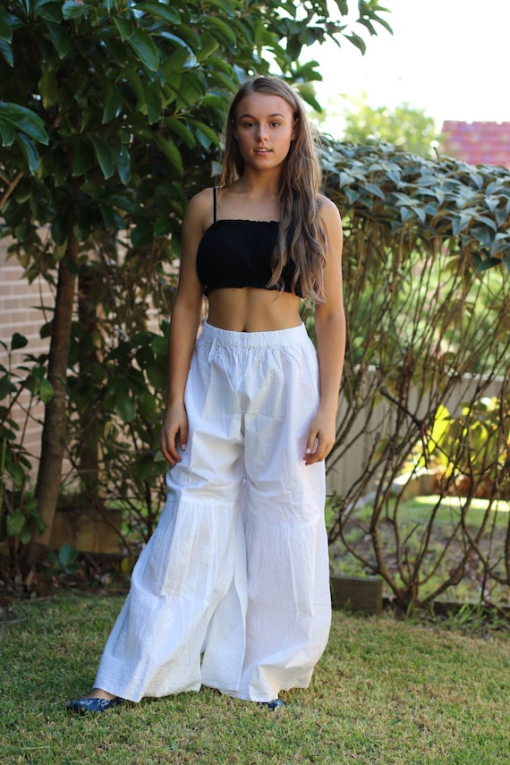 White Chikankari Embroideried Palazzo Pants Cotton Trouser Etsy