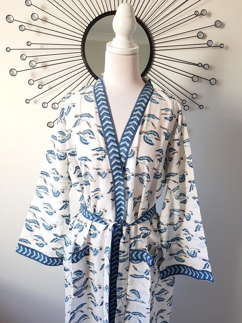 Hand Block Print Robe Indian Organic Cotton Kimono Dressing Etsy