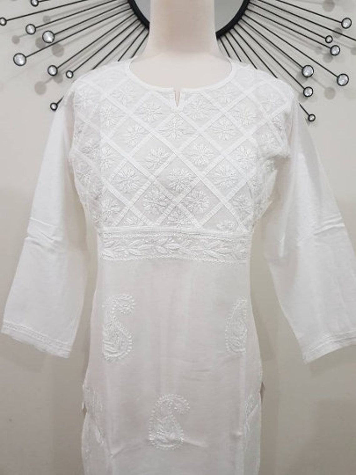 White Kaftan Dress Chikankari Kurta Indian Cotton Voile | Etsy
