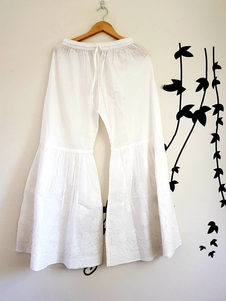 Amazon.com: Ada Hand Embroidered Chikankari Wome's Cotton Palazzo Pant  Lower XS357447 White : Clothing, Shoes & Jewelry