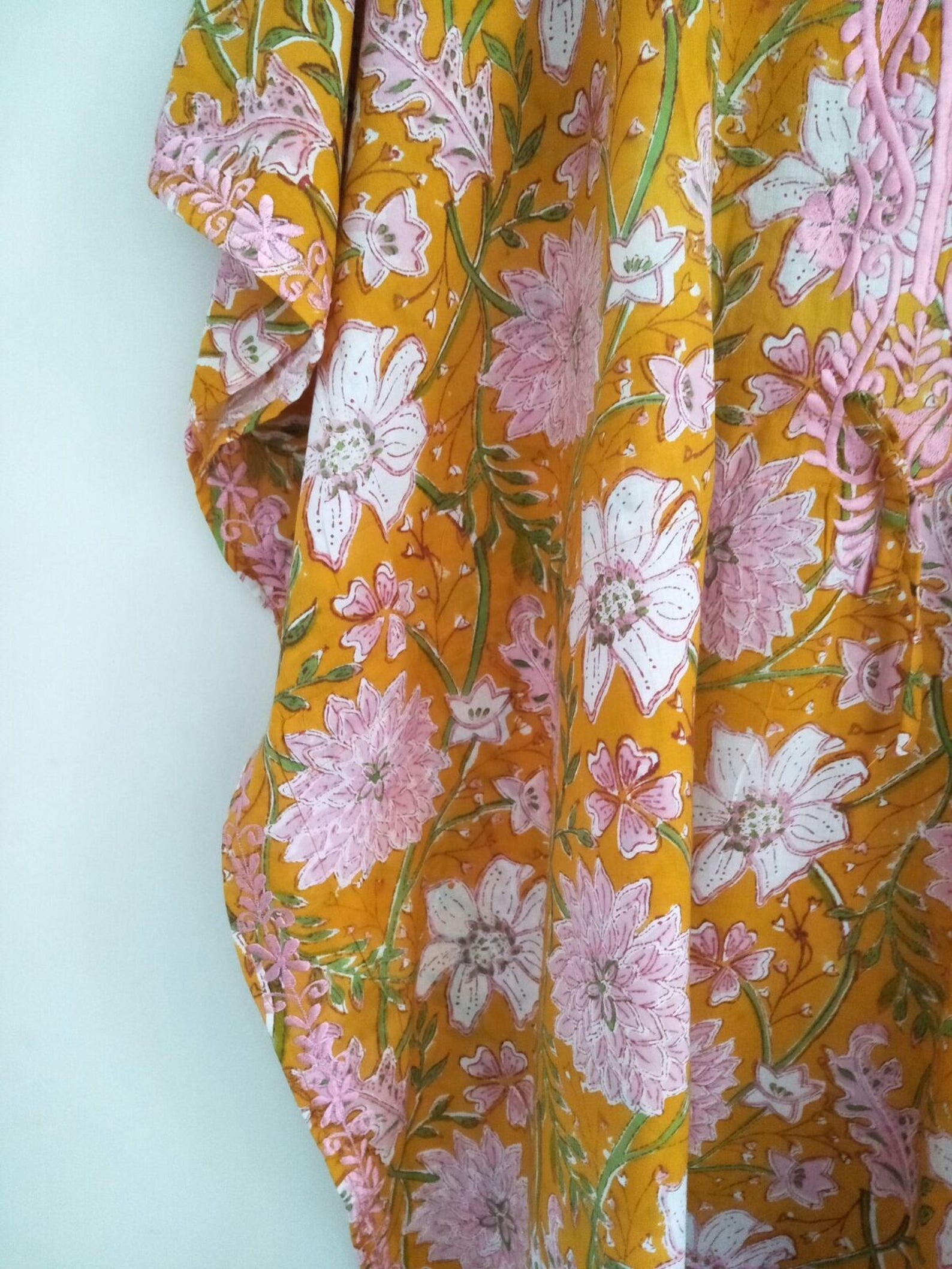 Yellow - Hand Block Batik Print Cotton Short Kaftan 16