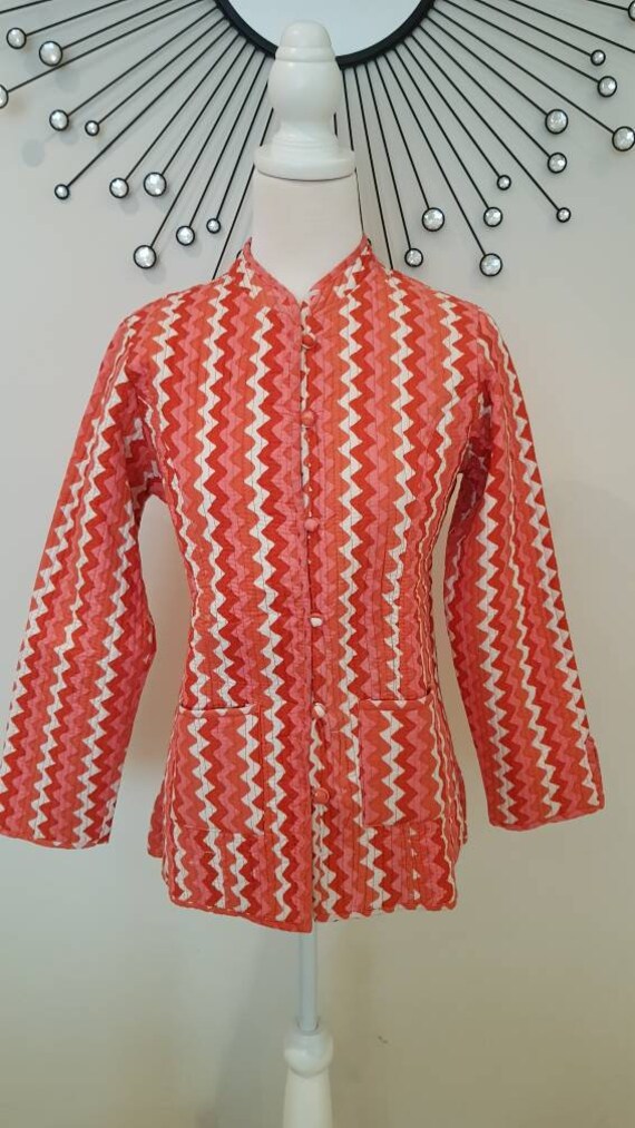 Indian Style Quilted Cotton Jacket Hand Block Print,Boho wrap Quilted Reversible Jacket