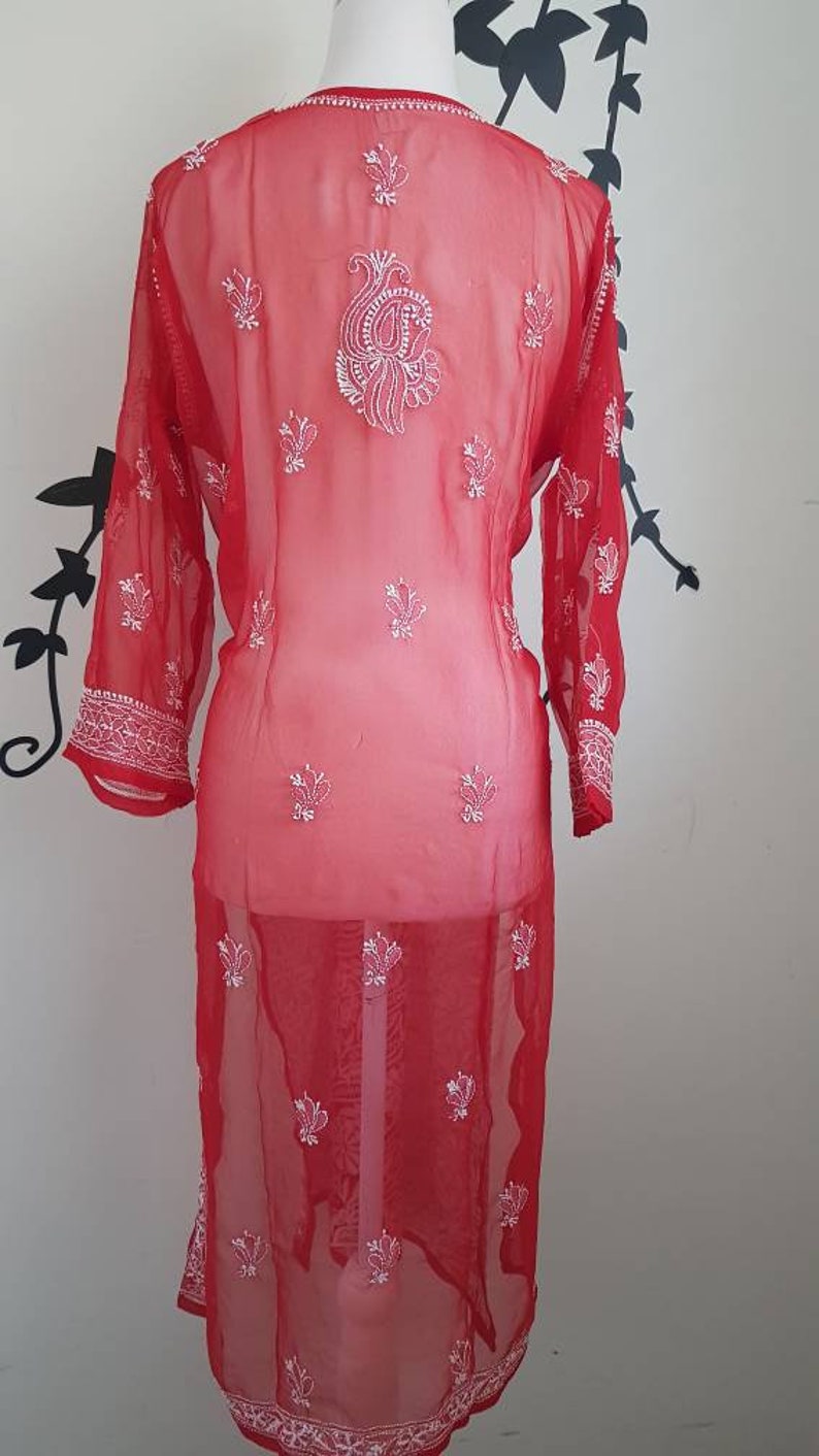 Red Chikankari Long Kurta