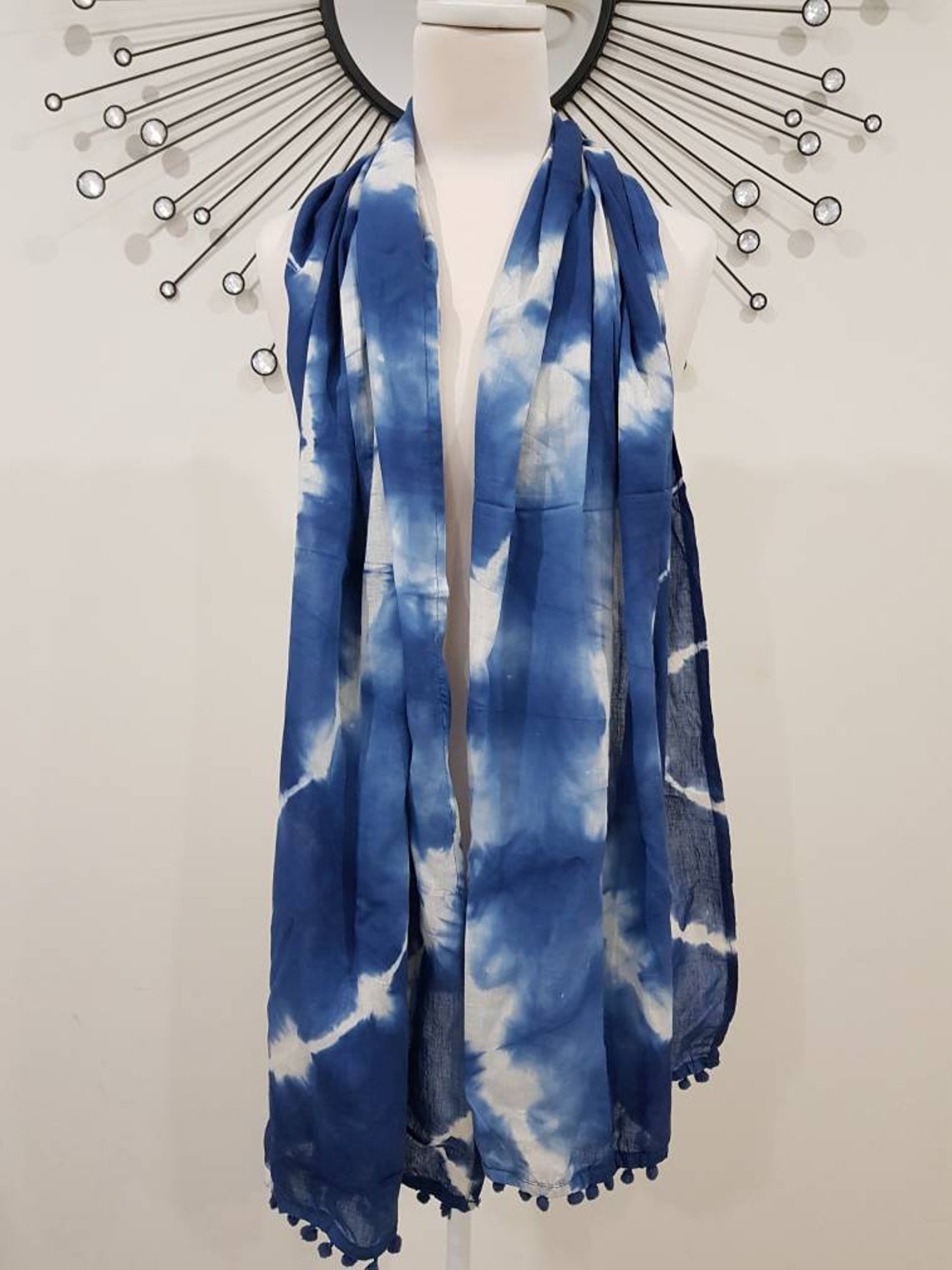 Purple - Tie-Dye Cotton Shibori Stole with Tassels 06