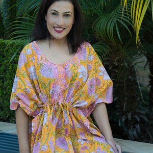 Hand Block Printed Free-Size Short Kaftan Dress main image 1