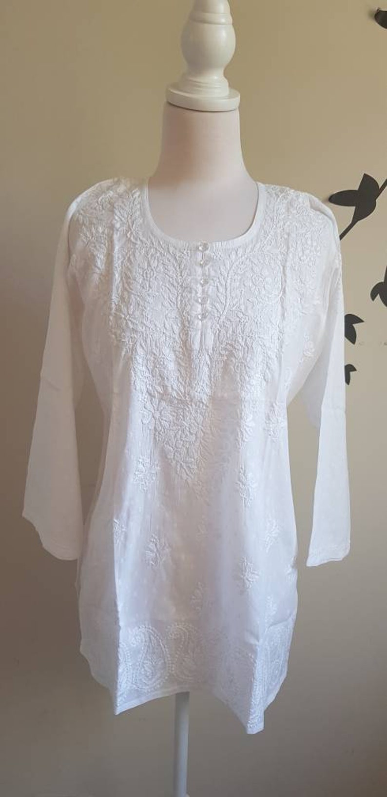 White Chikankari Short Kurta on Very Soft Cotton Hand | Etsy