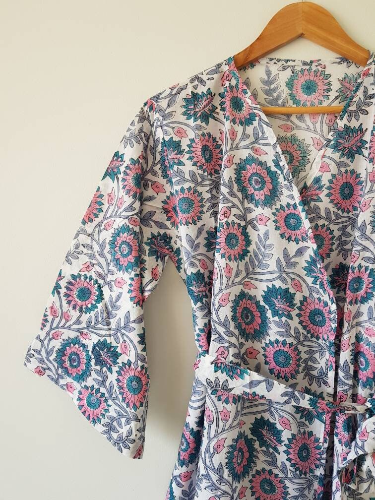 Hand Block Print Robe Indian Organic Cotton Kimono Dressing - Etsy ...