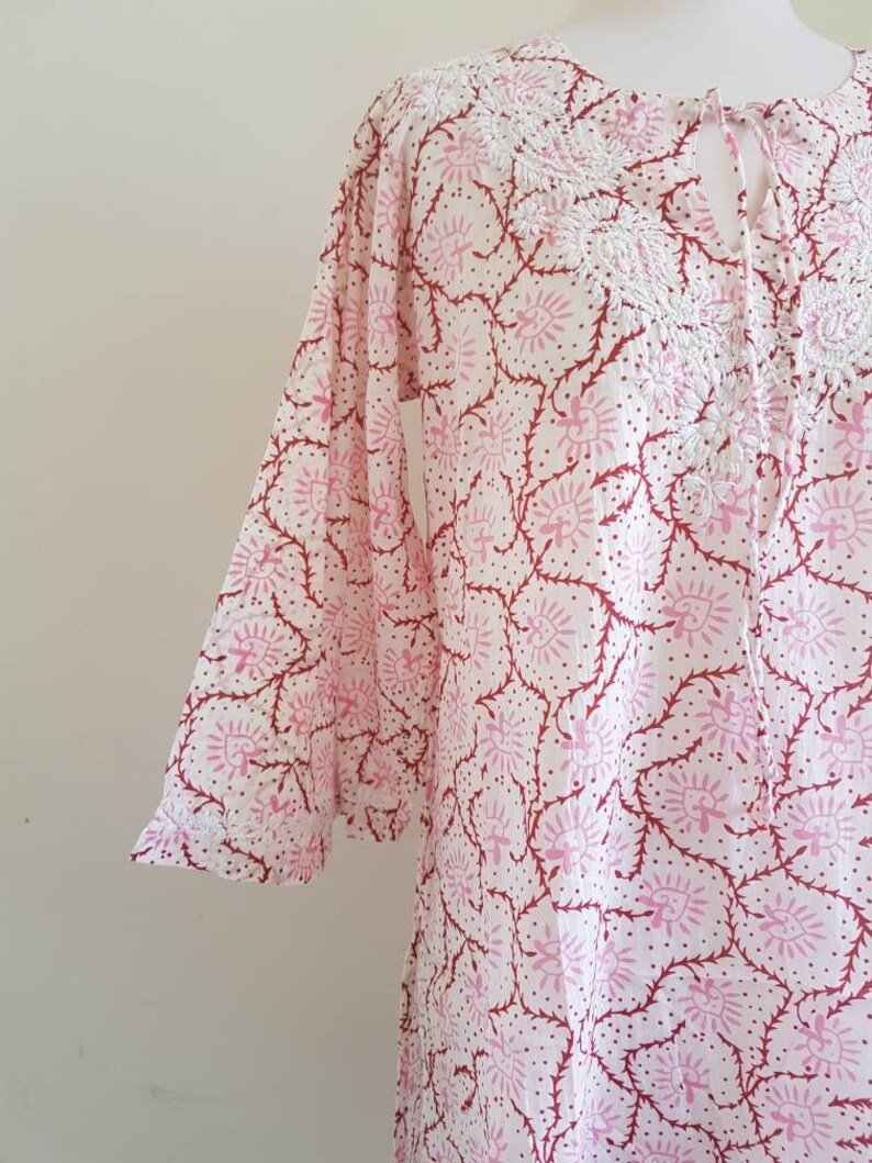 Womens Chikankari Kurta Bell Sleeves Hand Block Print Tunic Etsy