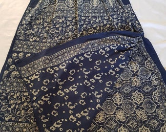 Mulmul Cotton Saree, Jaipuri Ajrakh Hand block Printed With attached Unstitched Saree Blouse