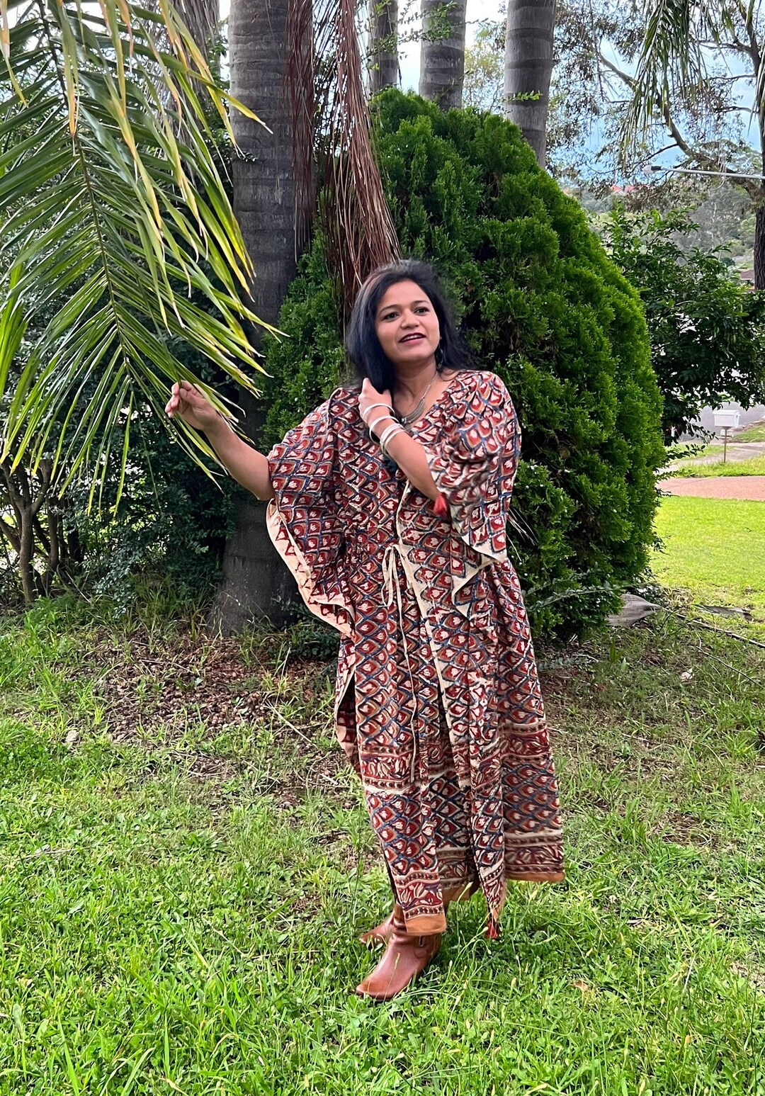 Olympic Blue - Kalamkari Printed Cotton Kaftan Kurta
