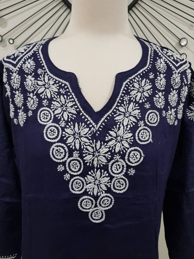 Chikankari Kurta Indigo India Cotton Chikankari Women Kurta - Etsy