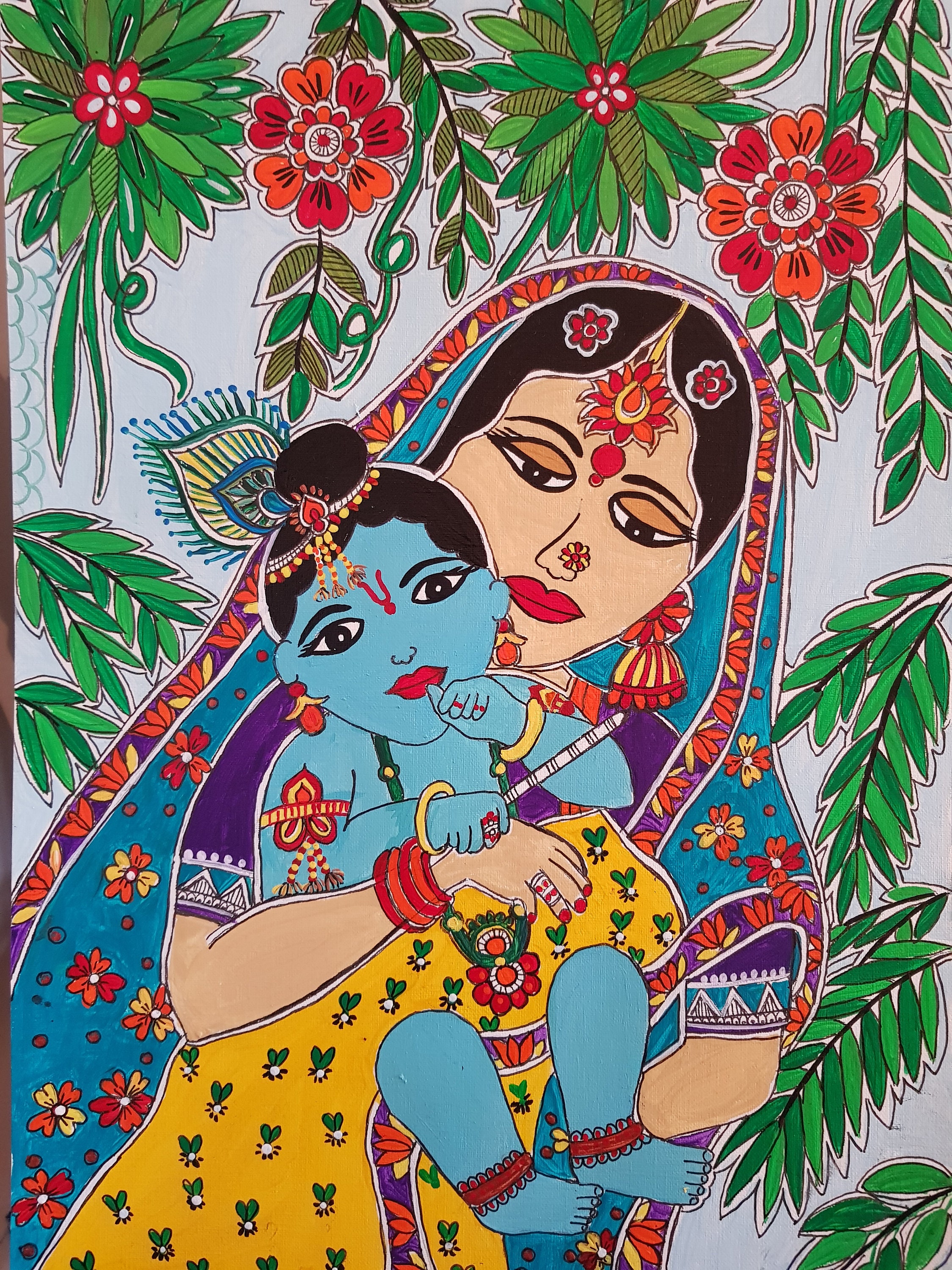 Original Madhubani Painting Baby Krishna Maithili Art FREE | Etsy