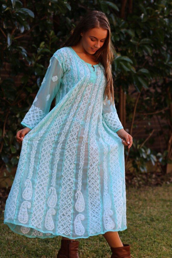 chikankari maxi dress