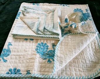 Cotton quilted baby blanket, block print dohar swaddle and a hairband, FREE US Shipping