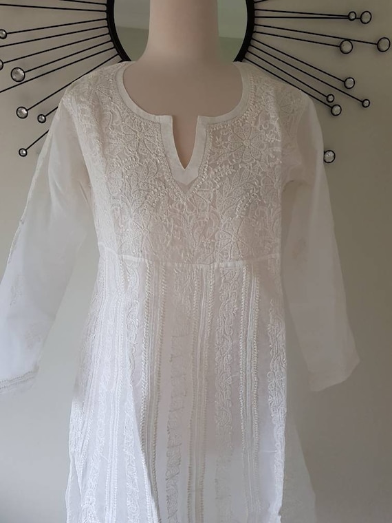 white cotton chikankari anarkali