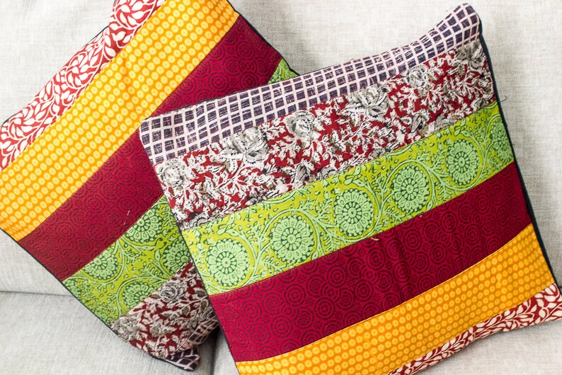 Decorative patch work Pillow Pair of patchwork pillow,hand block print,Decorative Pillow,Throw Indian Pillow Cover,Sofa Pillow,Couch Pillow