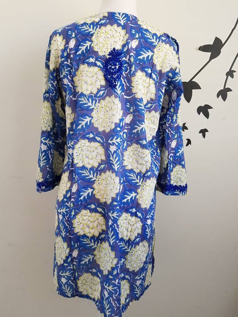 Womens Chikankari Kurta Bell Sleeves Hand Block Print Tunic Etsy